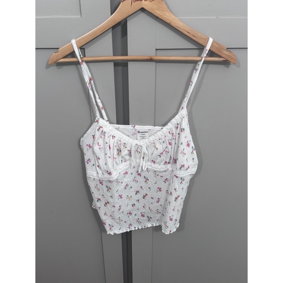 No Boundaries Tops - No Boundaries Floral Milkmaid Cami Top White Pink Lace Trim Cottagecore Large